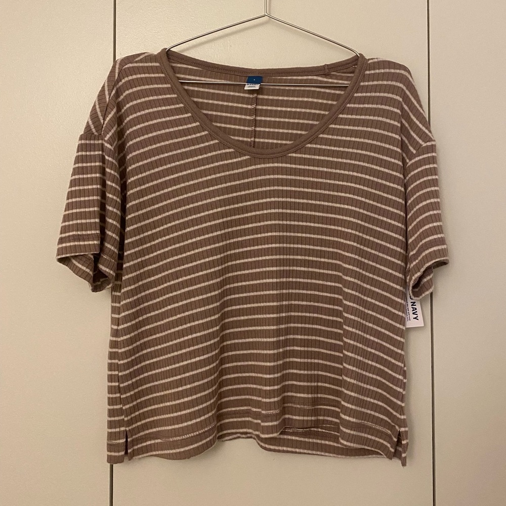 Old navy brown and white striped shirt